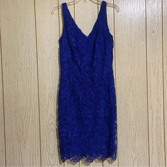 Lauren Ralph Lauren Royal Blue Midi Lined Floral Lace Cocktail Dress - Picture 6 of 14